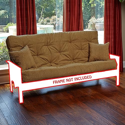 Memory Foam Futon Mattress Beige Upholstery Fabric with 2 Matching Pillows